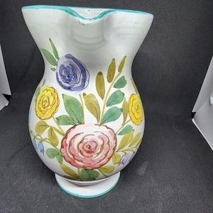 Floral Pottery Pitcher Italy Marked 500/1